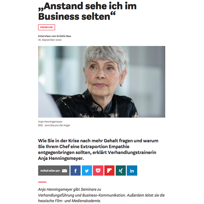 Interview in der Wirtschaftswoche 2020 mit Anja Henningsmeyer